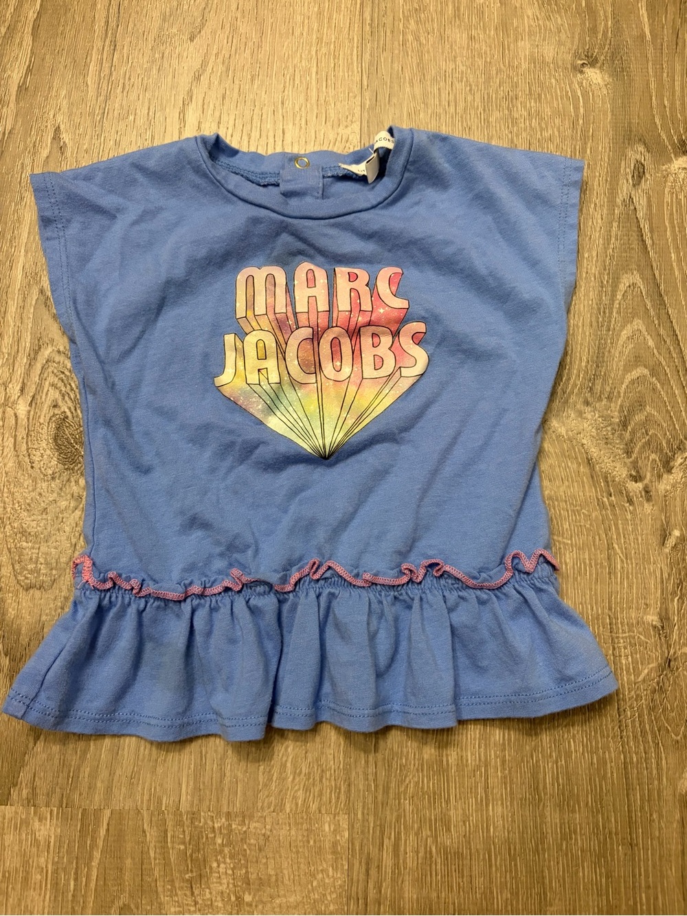 Little Marc Jacobs Girls' Blue Logo Peplum Tee- Size 9 Months- Pre-owned